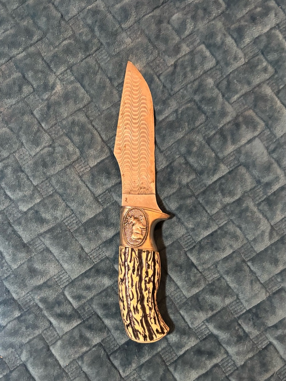 Brown and Gold Hunting Fixed-Blade Knife with Decorative Handle